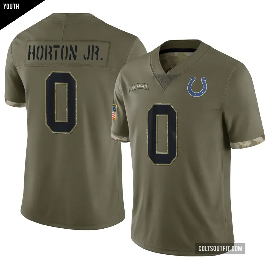 Youth Indianapolis Colts ＃0 EJ Horton Jr. Olive Limited 2022 Salute To Service Jersey