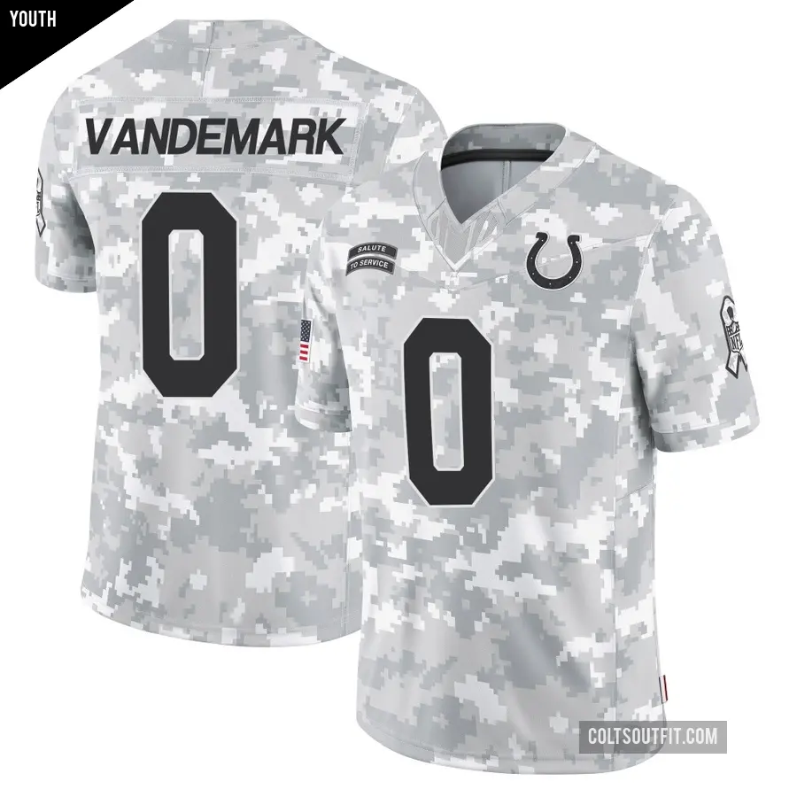 Youth Indianapolis Colts ＃0 Geno VanDeMark Arctic Camo Limited 2024 Salute to Service Jersey