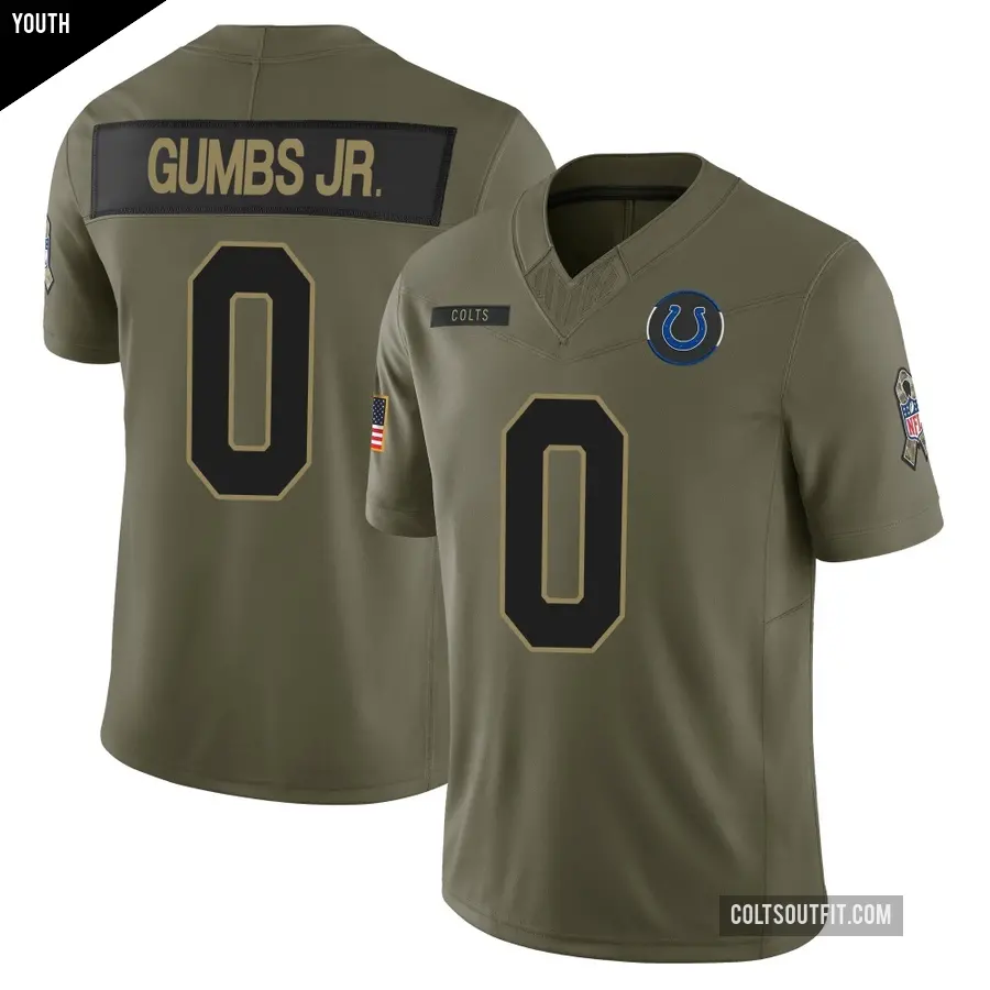 Youth Indianapolis Colts ＃0 George Gumbs Jr. Olive Limited Sr. 2025 Salute to Service Jersey