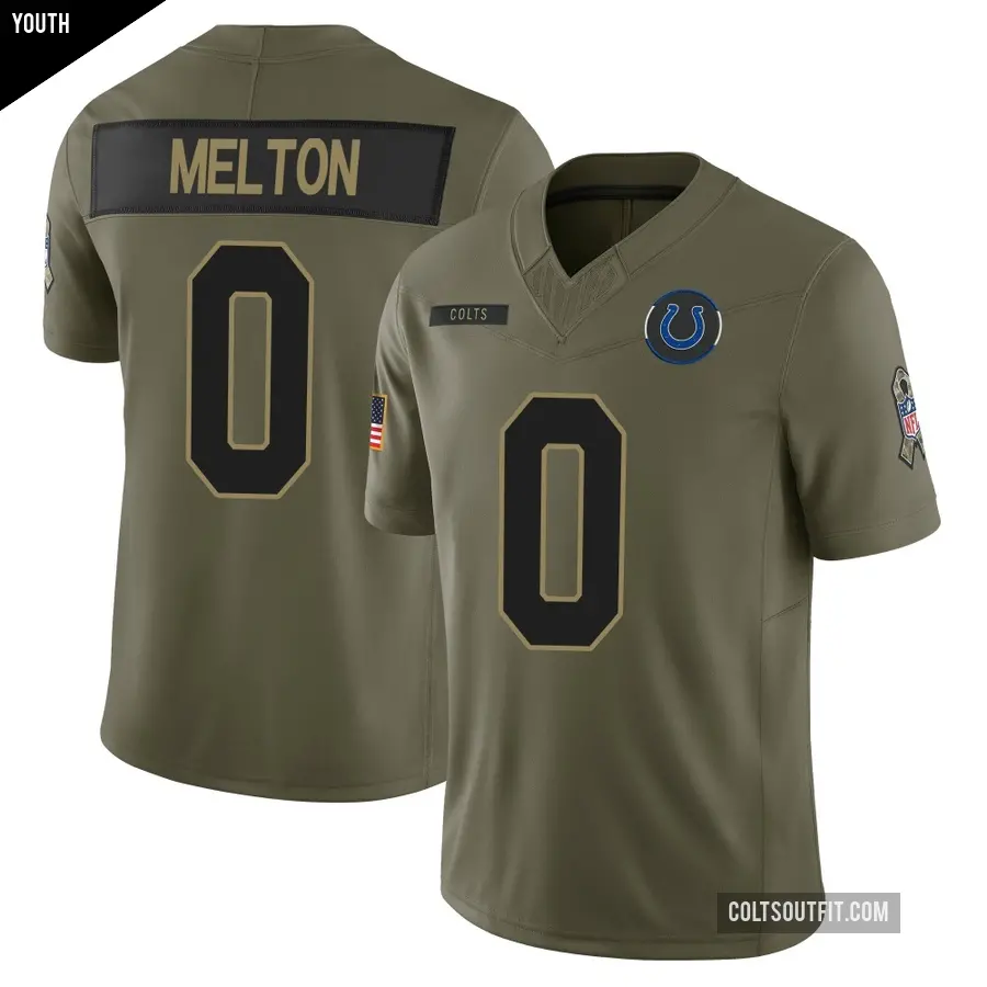 Youth Indianapolis Colts ＃0 Mitchell Melton Olive Limited Sr. 2025 Salute to Service Jersey