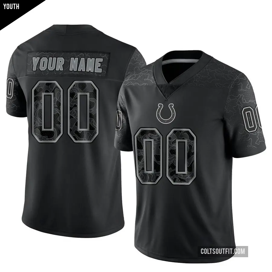 Youth Indianapolis Colts ＃00 Custom Black Limited Reflective Jersey
