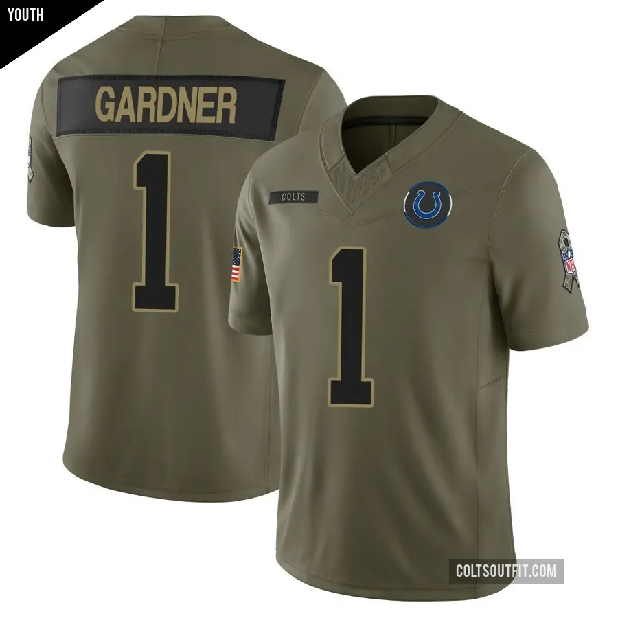 Youth Indianapolis Colts ＃1 Sauce Gardner Olive Limited Sr. 2025 Salute to Service Jersey