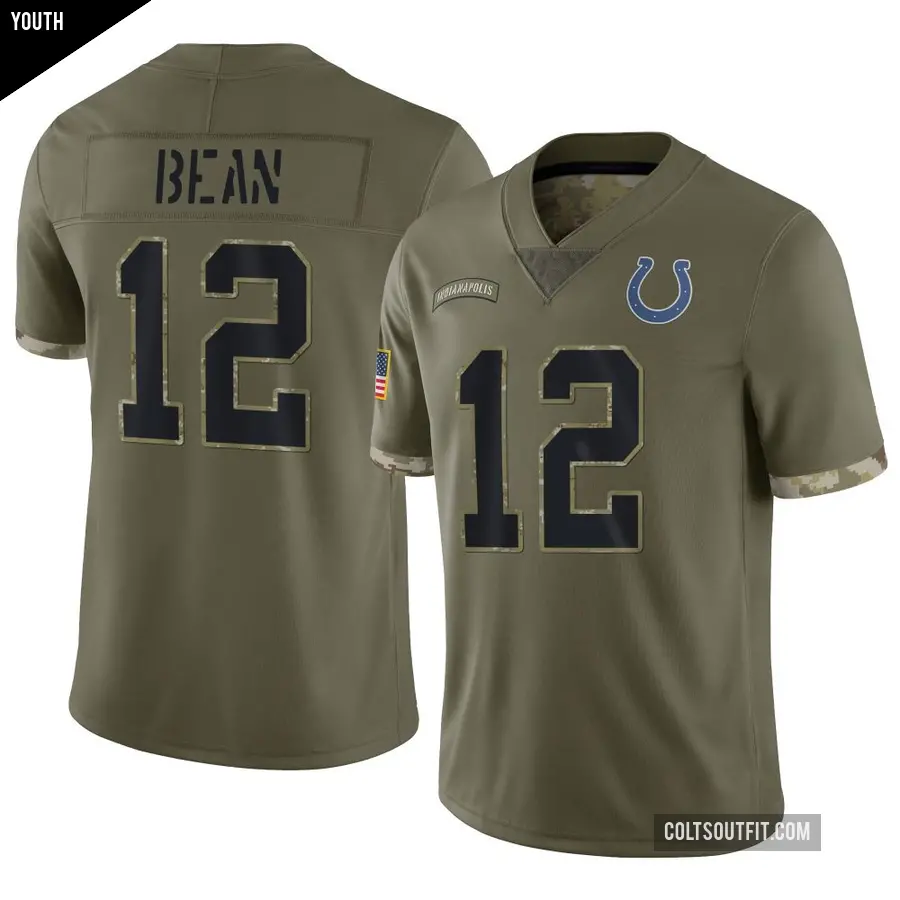 Youth Indianapolis Colts ＃12 Jason Bean Olive Limited 2022 Salute To Service Jersey