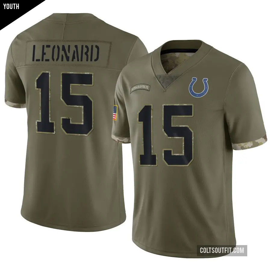 Youth Indianapolis Colts ＃15 Riley Leonard Olive Limited 2022 Salute To Service Jersey