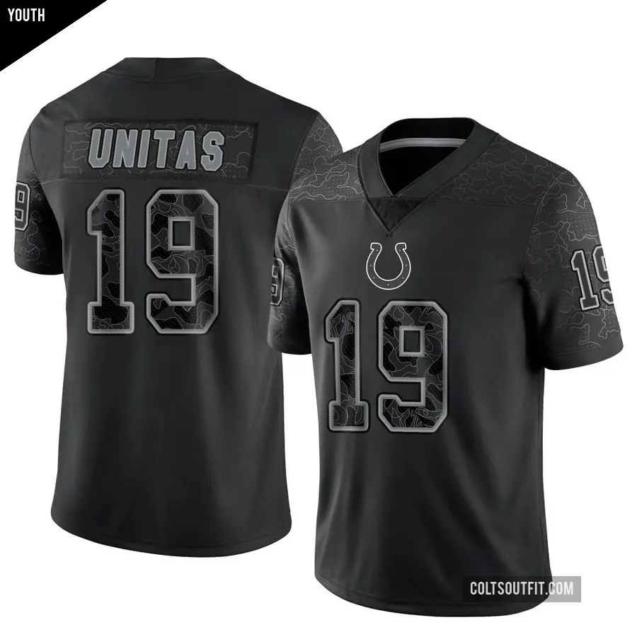 Youth Indianapolis Colts ＃19 Johnny Unitas Black Limited Reflective Jersey