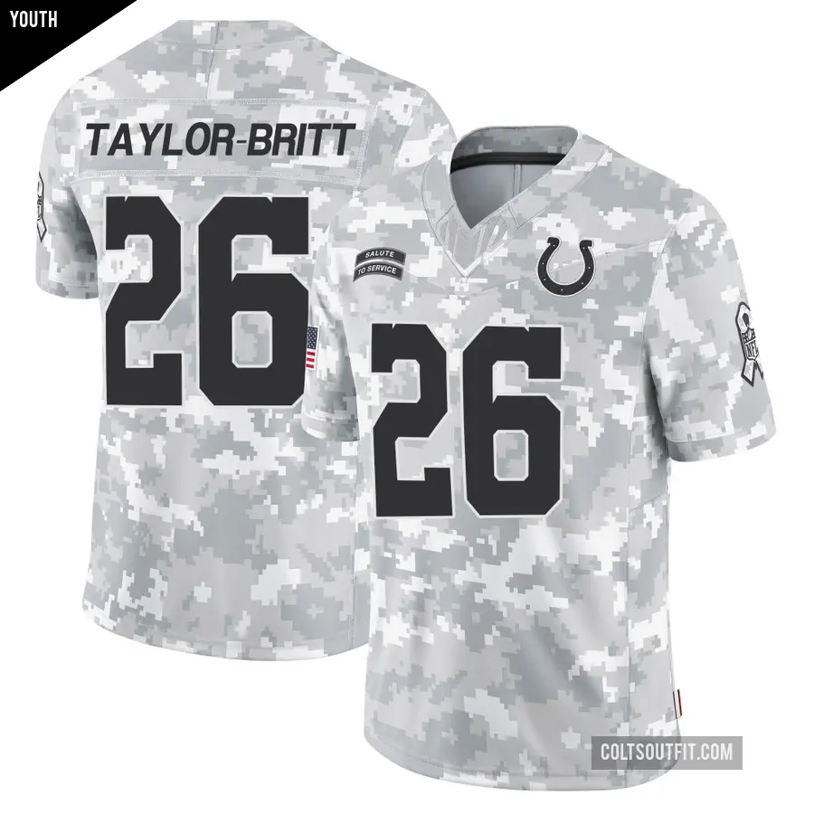 Youth Indianapolis Colts ＃26 Cam Taylor-Britt Arctic Camo Limited 2024 Salute to Service Jersey