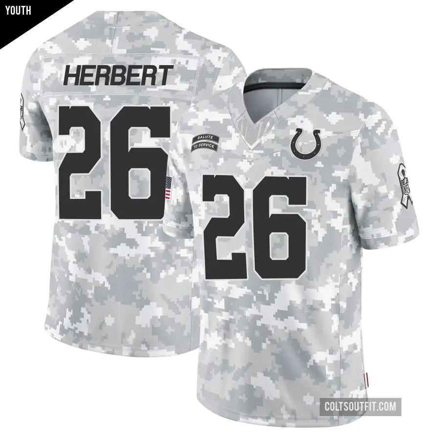 Youth Indianapolis Colts ＃26 Khalil Herbert Arctic Camo Limited 2024 Salute to Service Jersey