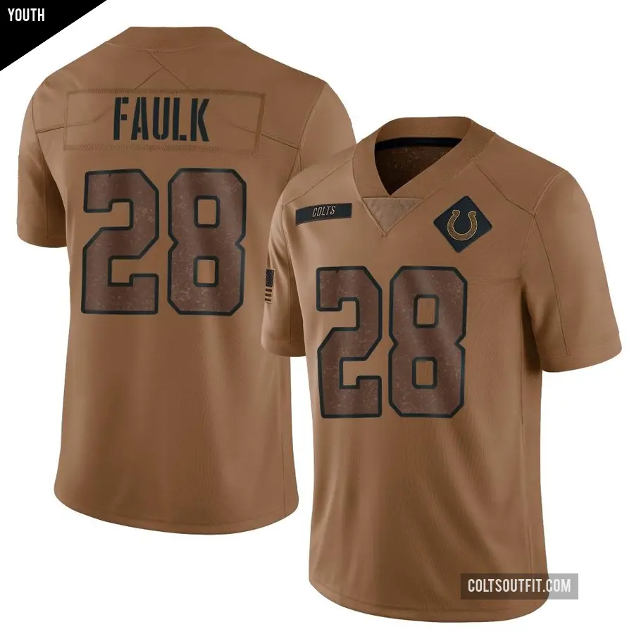 Youth Indianapolis Colts ＃28 Marshall Faulk Brown Limited 2023 Salute To Service Jersey