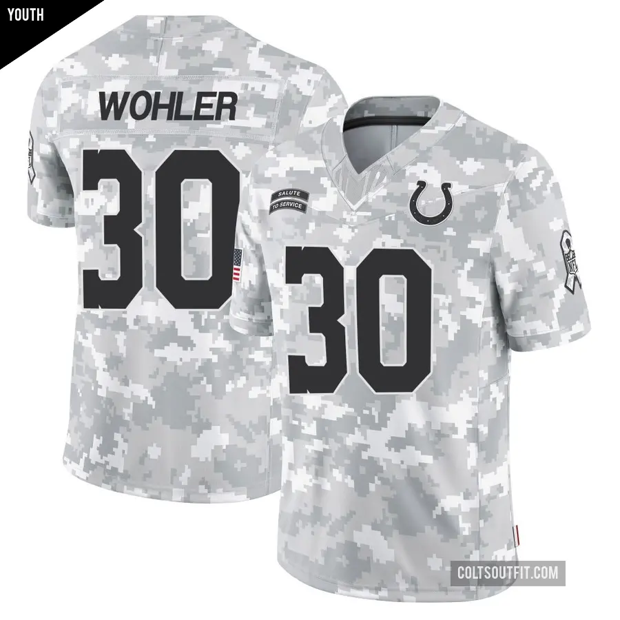Youth Indianapolis Colts ＃30 Hunter Wohler Arctic Camo Limited 2024 Salute to Service Jersey