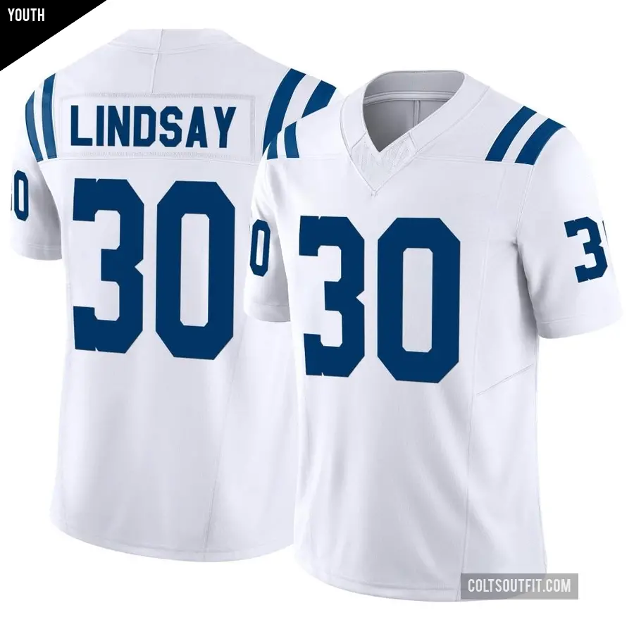 Youth Indianapolis Colts ＃30 Phillip Lindsay White Limited Vapor F.U.S.E. Jersey