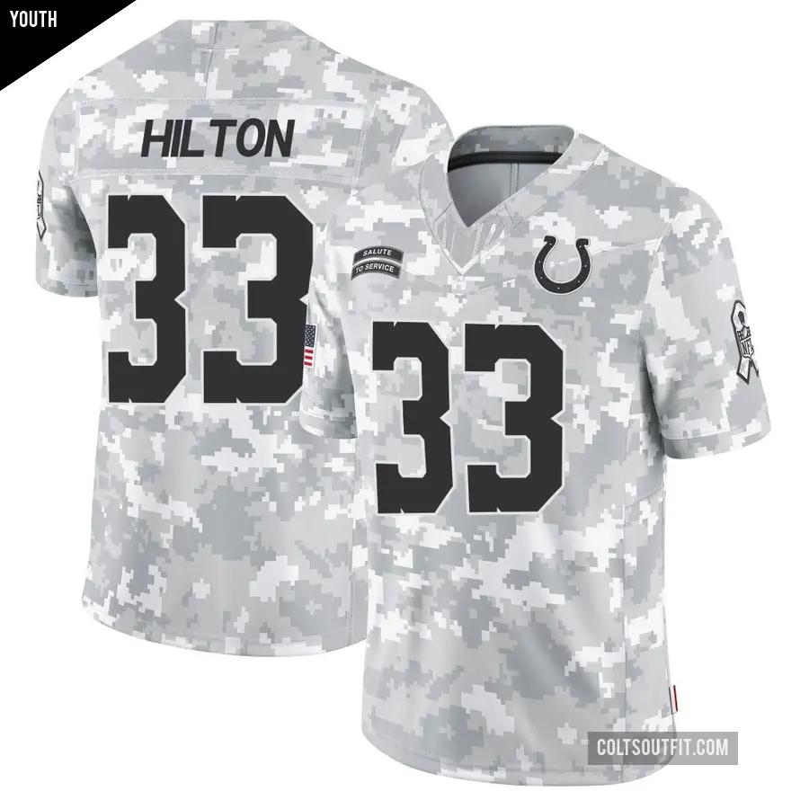 Youth Indianapolis Colts ＃33 Mike Hilton Arctic Camo Limited 2024 Salute to Service Jersey