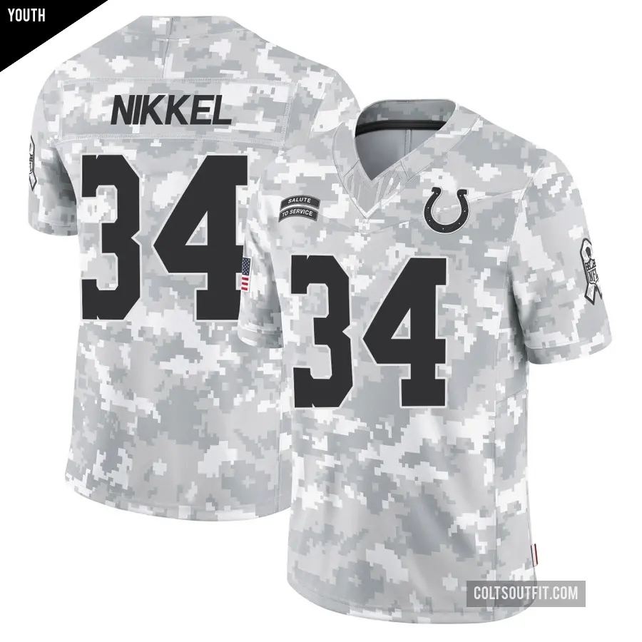 Youth Indianapolis Colts ＃34 Ben Nikkel Arctic Camo Limited 2024 Salute to Service Jersey