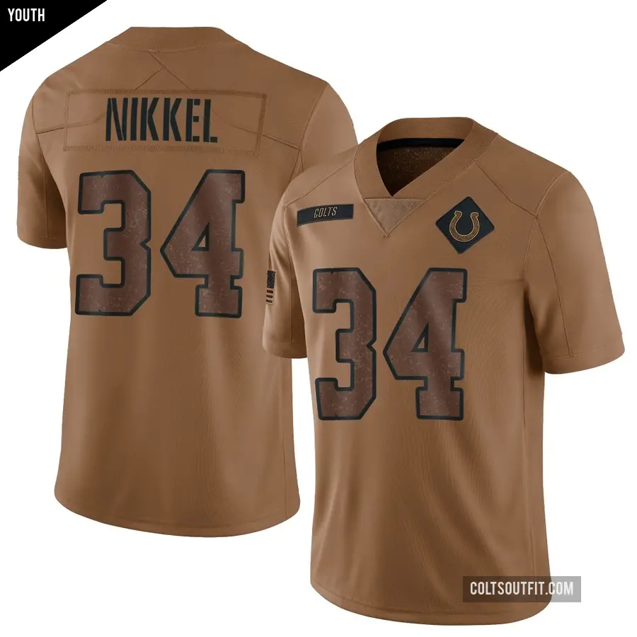 Youth Indianapolis Colts ＃34 Ben Nikkel Brown Limited 2023 Salute To Service Jersey