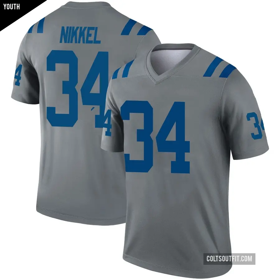 Youth Indianapolis Colts ＃34 Ben Nikkel Gray Legend Inverted Jersey