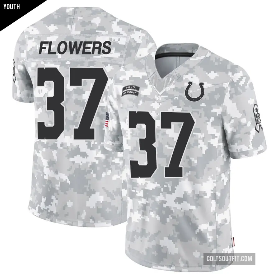 Youth Indianapolis Colts ＃37 Tre Flowers Arctic Camo Limited 2024 Salute to Service Jersey