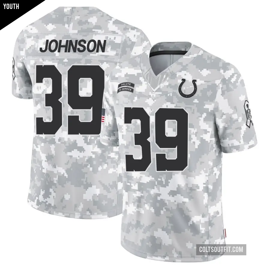 Youth Indianapolis Colts ＃39 Alex Johnson Arctic Camo Limited 2024 Salute to Service Jersey