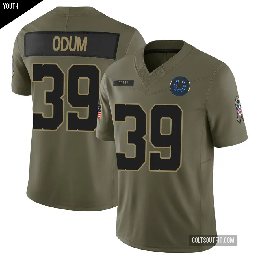 Youth Indianapolis Colts ＃39 George Odum Olive Limited Sr. 2025 Salute to Service Jersey