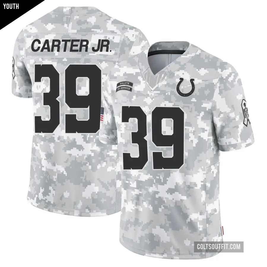 Youth Indianapolis Colts ＃39 Rob Carter Jr. Arctic Camo Limited 2024 Salute to Service Jersey