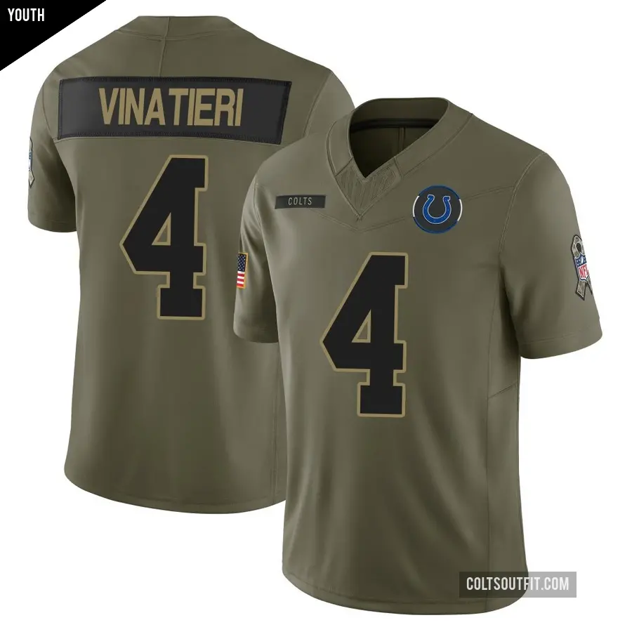 Youth Indianapolis Colts ＃4 Adam Vinatieri Olive Limited Sr. 2025 Salute to Service Jersey