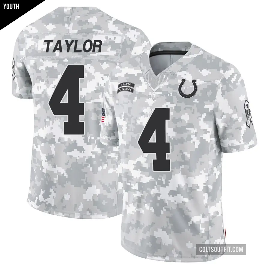 Youth Indianapolis Colts ＃4 Blayne Taylor Arctic Camo Limited 2024 Salute to Service Jersey