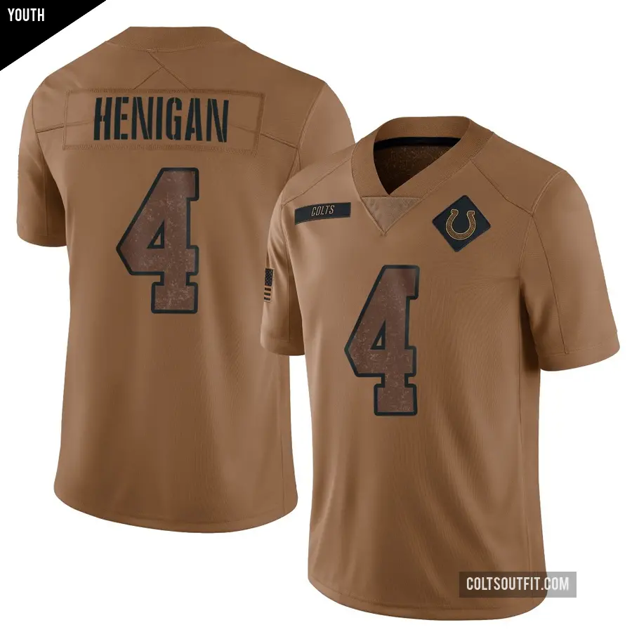 Youth Indianapolis Colts ＃4 Seth Henigan Brown Limited 2023 Salute To Service Jersey