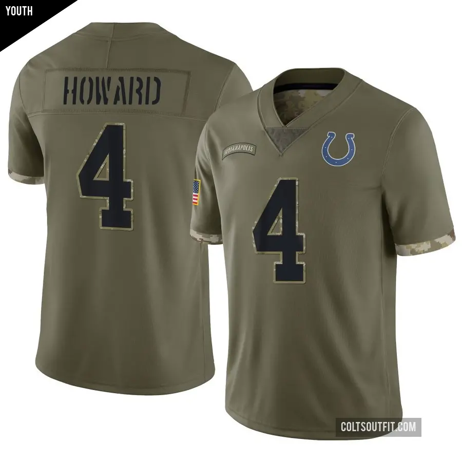 Youth Indianapolis Colts ＃4 Xavien Howard Olive Limited 2022 Salute To Service Jersey