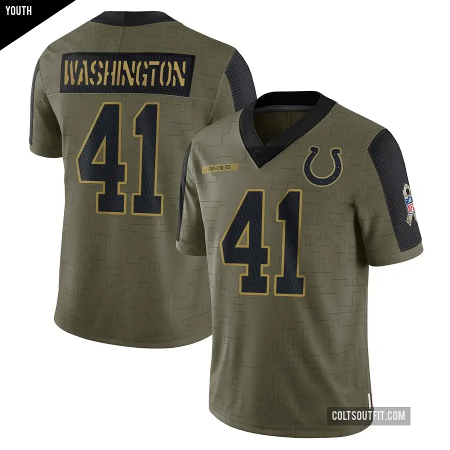 Youth Indianapolis Colts ＃41 Trey Washington Olive Limited 2021 Salute To Service Jersey