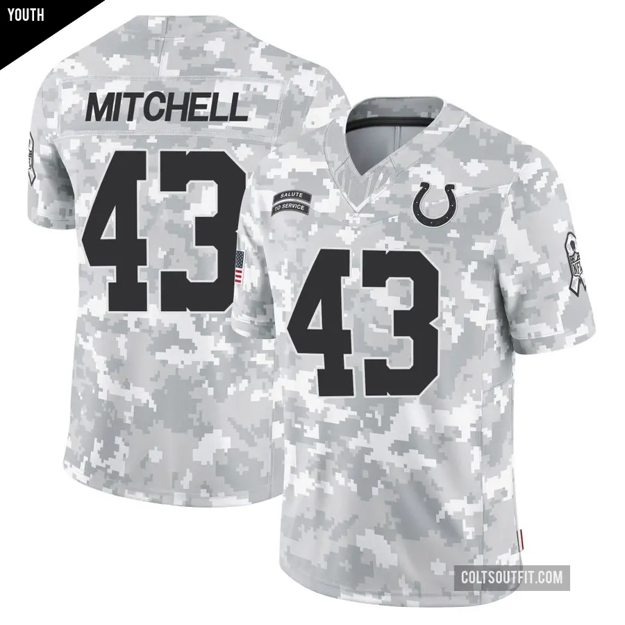 Youth Indianapolis Colts ＃43 Cameron Mitchell Arctic Camo Limited 2024 Salute to Service Jersey