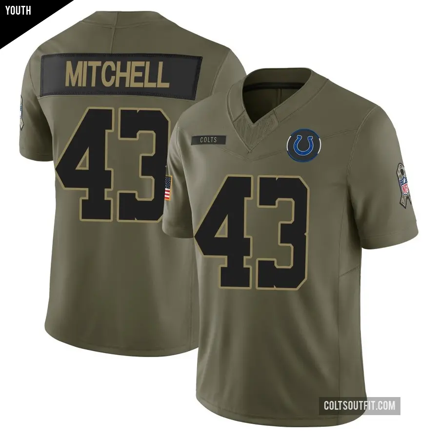 Youth Indianapolis Colts ＃43 Cameron Mitchell Olive Limited Sr. 2025 Salute to Service Jersey