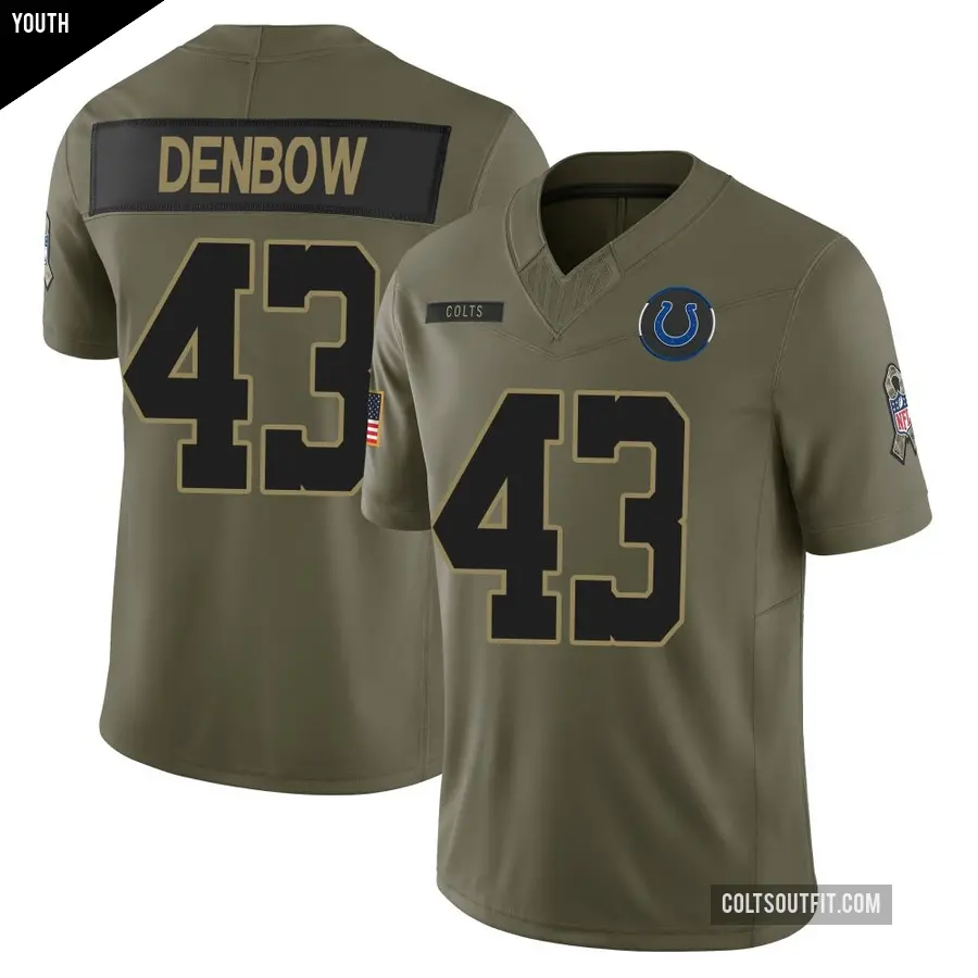 Youth Indianapolis Colts ＃43 Trevor Denbow Olive Limited Sr. 2025 Salute to Service Jersey