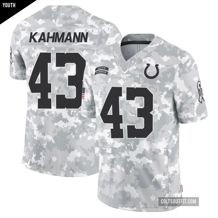 Youth Indianapolis Colts ＃43 Tyler Kahmann Arctic Camo Limited 2024 Salute to Service Jersey