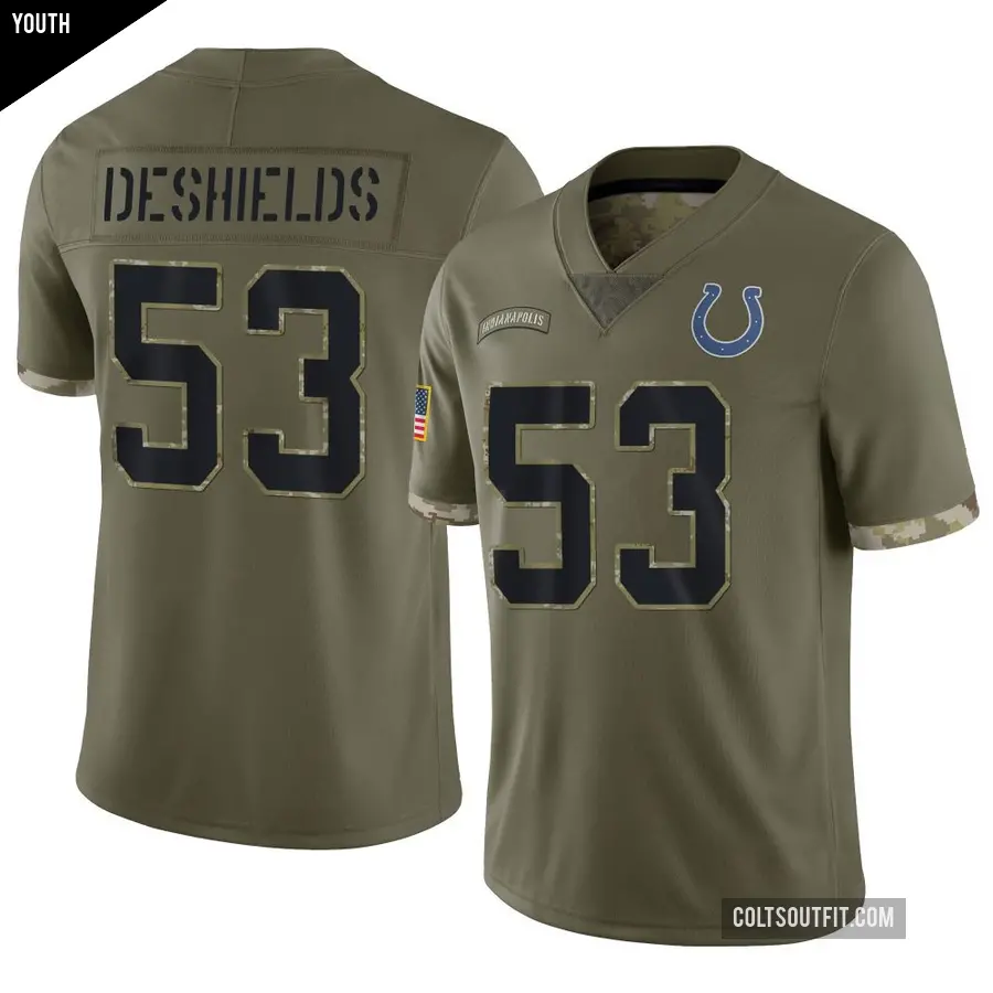 Youth Indianapolis Colts ＃53 Solomon DeShields Olive Limited 2022 Salute To Service Jersey