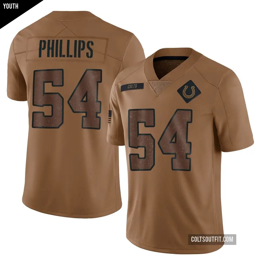 Youth Indianapolis Colts ＃54 Jacob Phillips Brown Limited 2023 Salute To Service Jersey