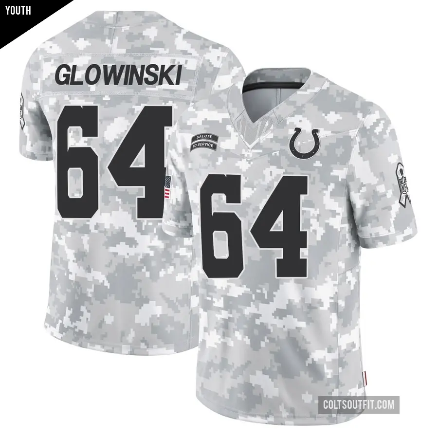 Youth Indianapolis Colts ＃64 Mark Glowinski Arctic Camo Limited 2024 Salute to Service Jersey