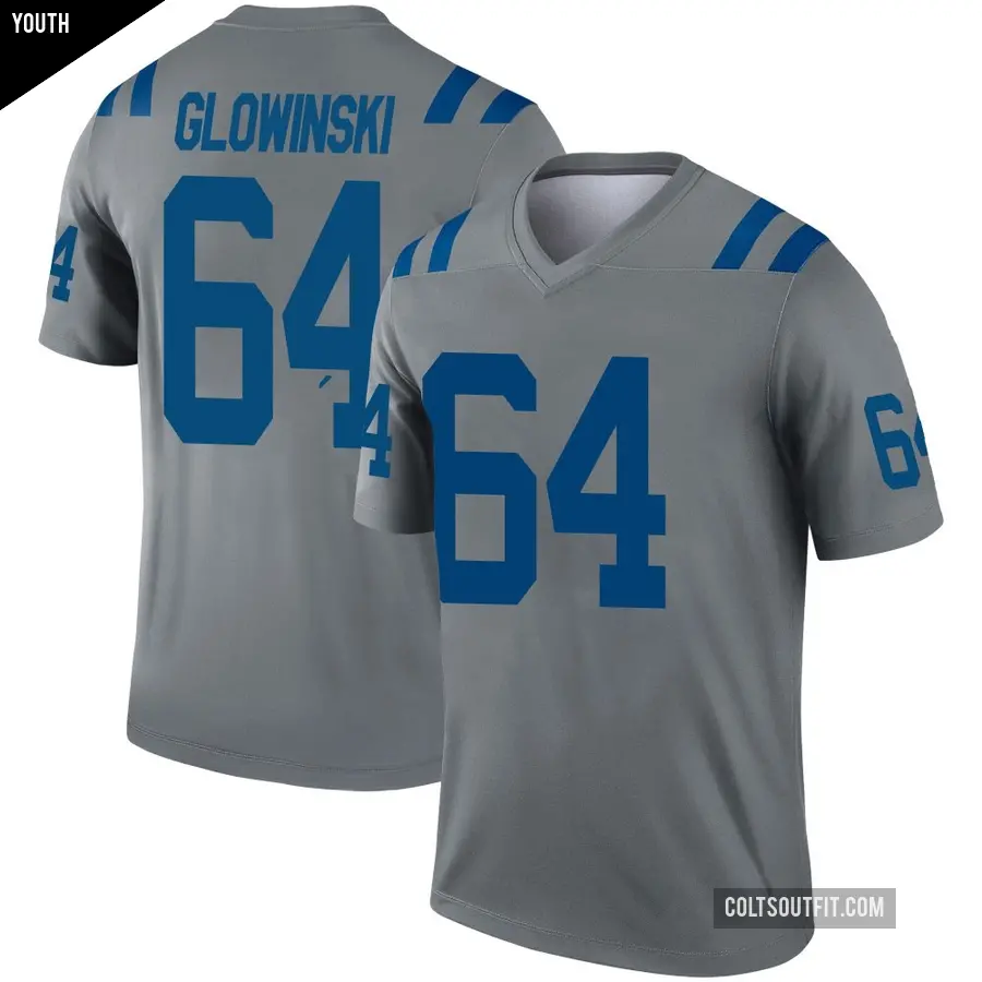 Youth Indianapolis Colts ＃64 Mark Glowinski Gray Legend Inverted Jersey