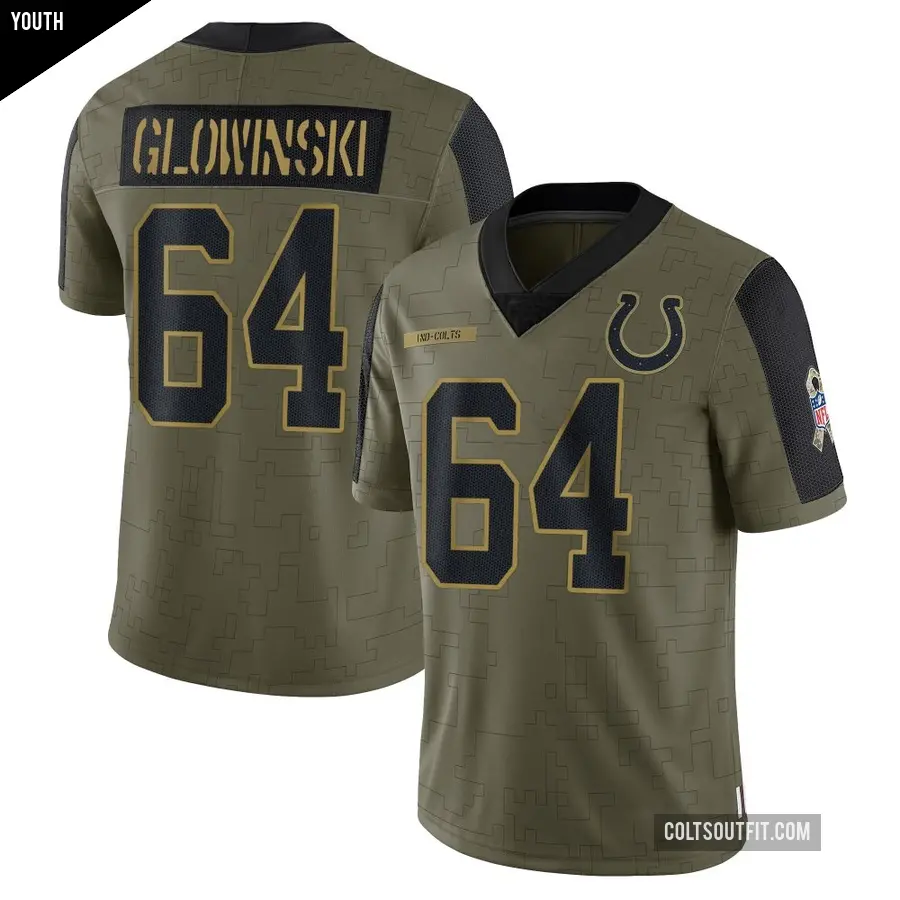Youth Indianapolis Colts ＃64 Mark Glowinski Olive Limited 2021 Salute To Service Jersey