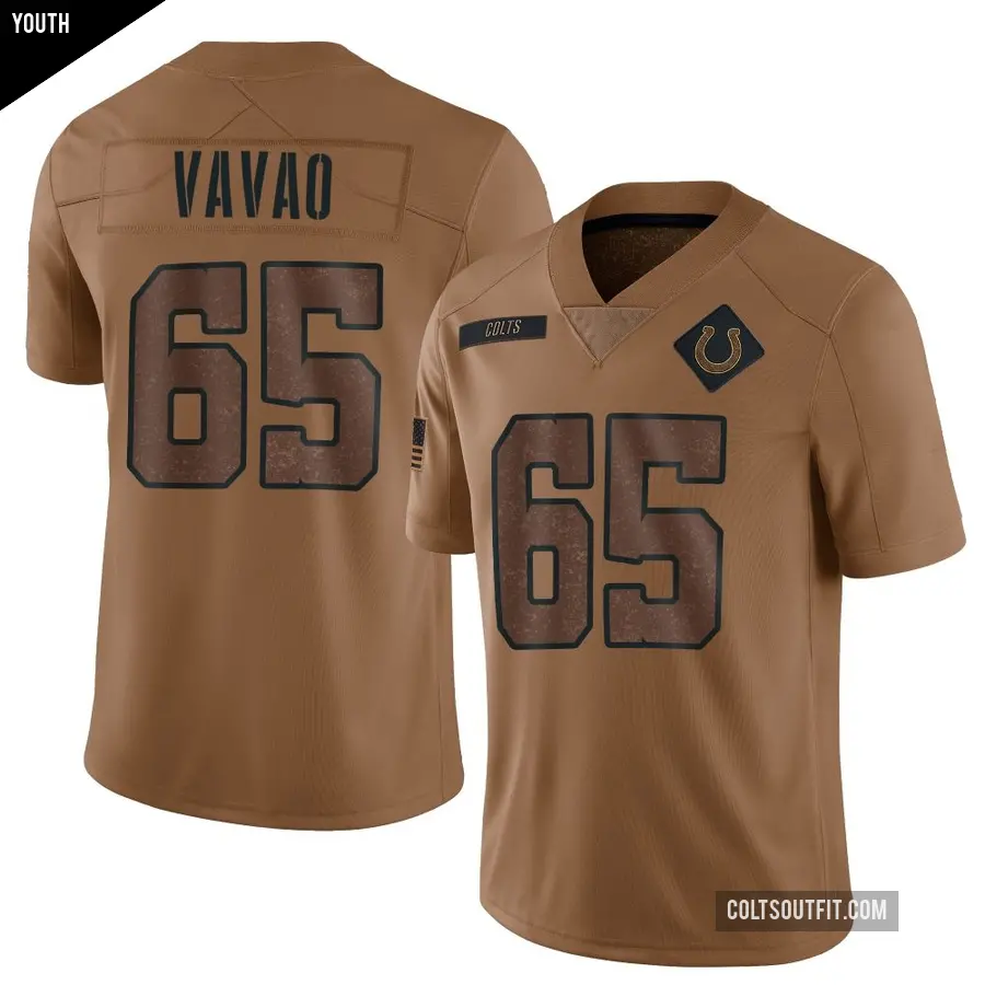 Youth Indianapolis Colts ＃65 Mose Vavao Brown Limited 2023 Salute To Service Jersey