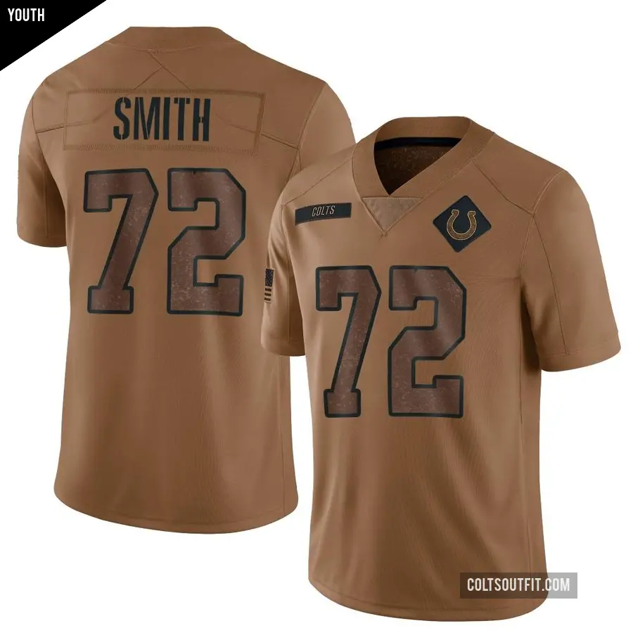 Youth Indianapolis Colts ＃72 Braden Smith Brown Limited 2023 Salute To Service Jersey