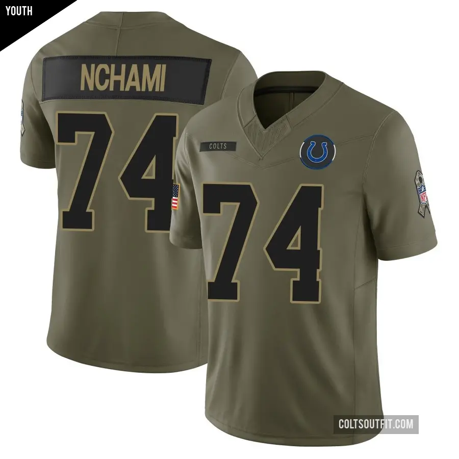 Youth Indianapolis Colts ＃74 Durell Nchami Olive Limited Sr. 2025 Salute to Service Jersey