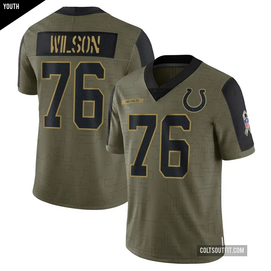 Youth Indianapolis Colts ＃76 Jack Wilson Olive Limited 2021 Salute To Service Jersey