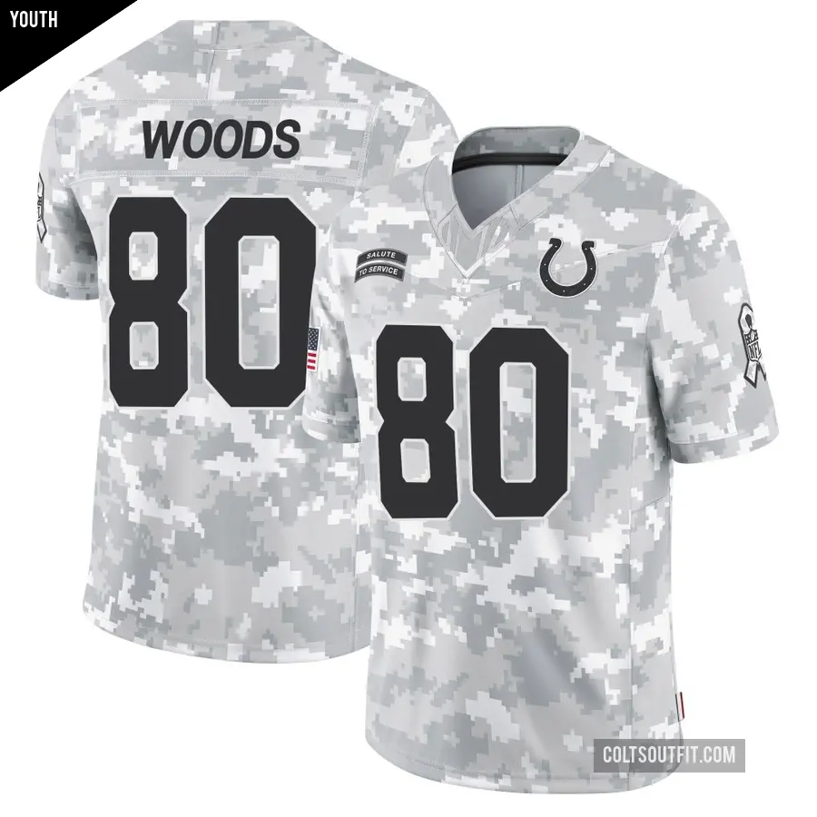 Youth Indianapolis Colts ＃80 Jelani Woods Arctic Camo Limited 2024 Salute to Service Jersey