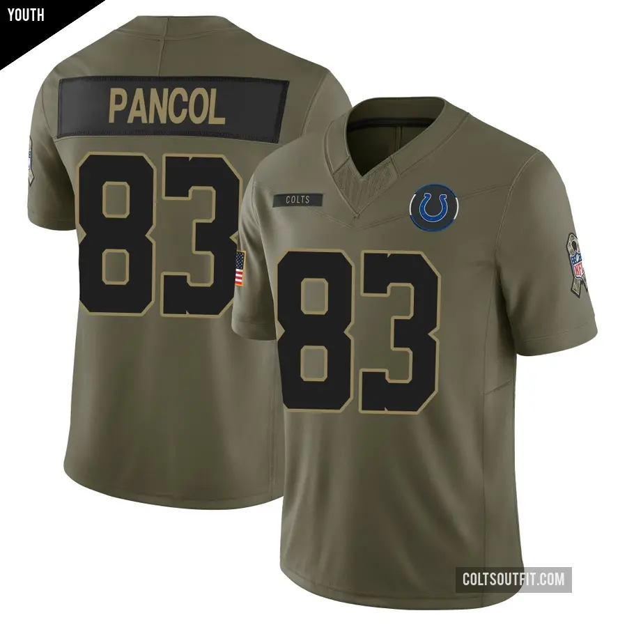Youth Indianapolis Colts ＃83 Eli Pancol Olive Limited Sr. 2025 Salute to Service Jersey