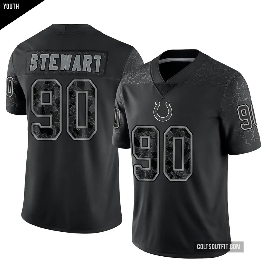 Youth Indianapolis Colts ＃90 Grover Stewart Black Limited Reflective Jersey