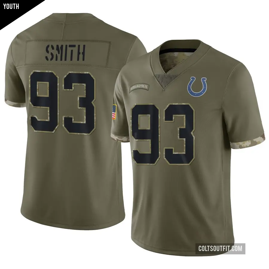 Youth Indianapolis Colts ＃93 Tim Smith Olive Limited 2022 Salute To Service Jersey