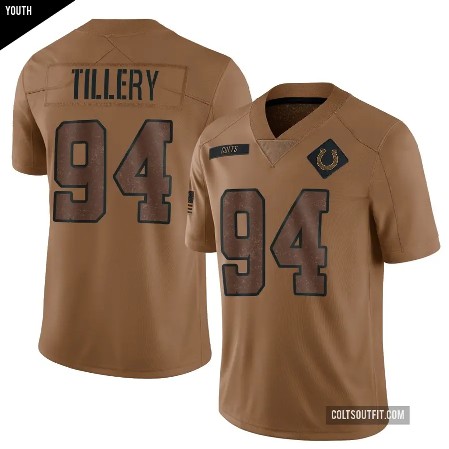 Youth Indianapolis Colts ＃94 Jerry Tillery Brown Limited 2023 Salute To Service Jersey