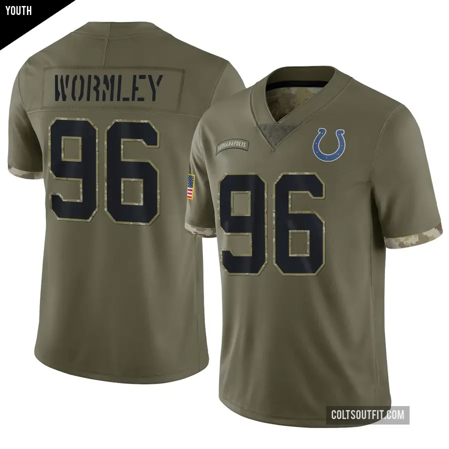Youth Indianapolis Colts ＃96 Chris Wormley Olive Limited 2022 Salute To Service Jersey