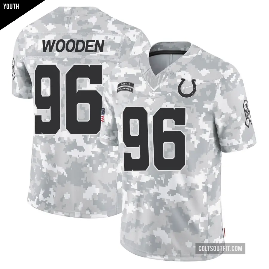 Youth Indianapolis Colts ＃96 Colby Wooden Arctic Camo Limited 2024 Salute to Service Jersey