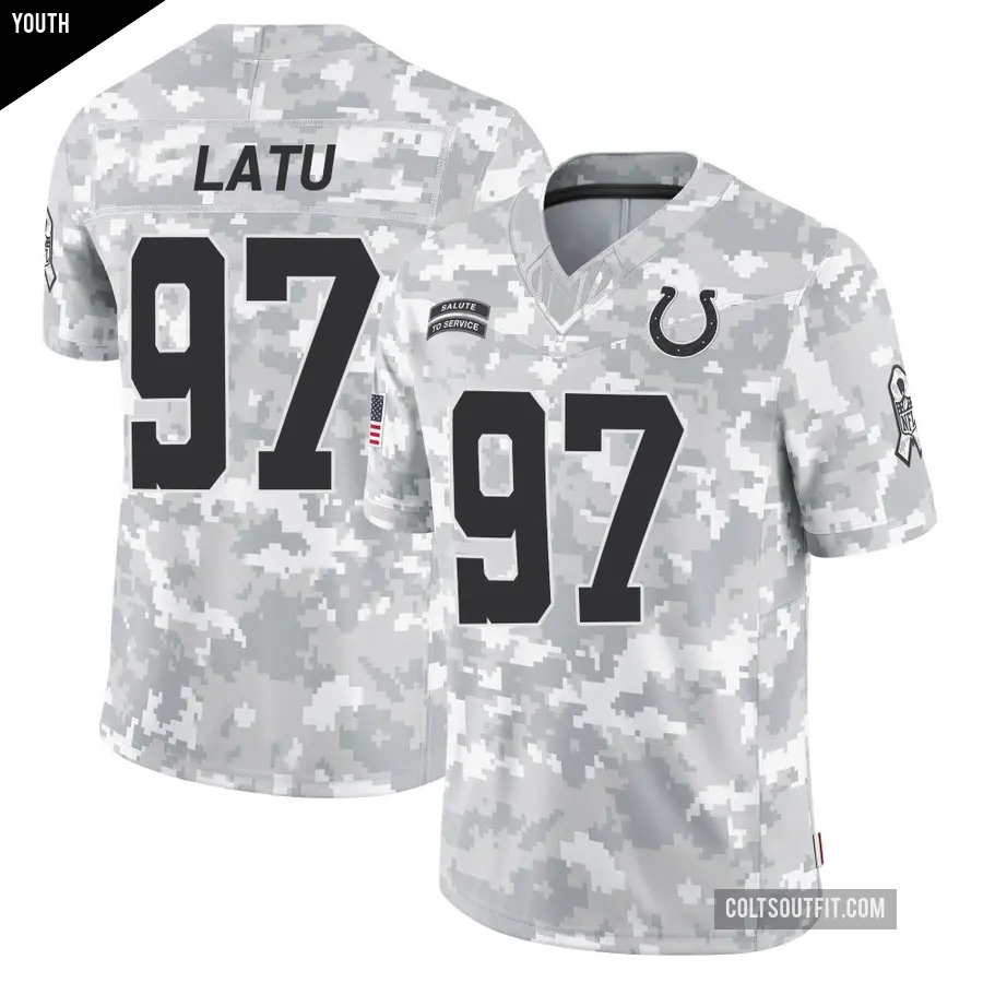 Youth Indianapolis Colts ＃97 Laiatu Latu Arctic Camo Limited 2024 Salute to Service Jersey