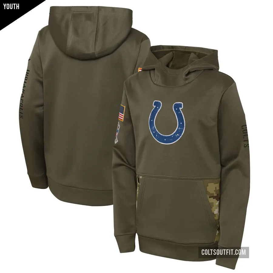 Youth Indianapolis Colts Olive 2022 Salute to Service Performance Pullover Hoodie