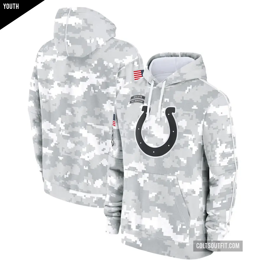 Youth Indianapolis Colts White/Gray 2024 Salute To Service Pullover Hoodie